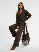 Frida – Cardigan caldo in lana doppio scollo Marrone donna