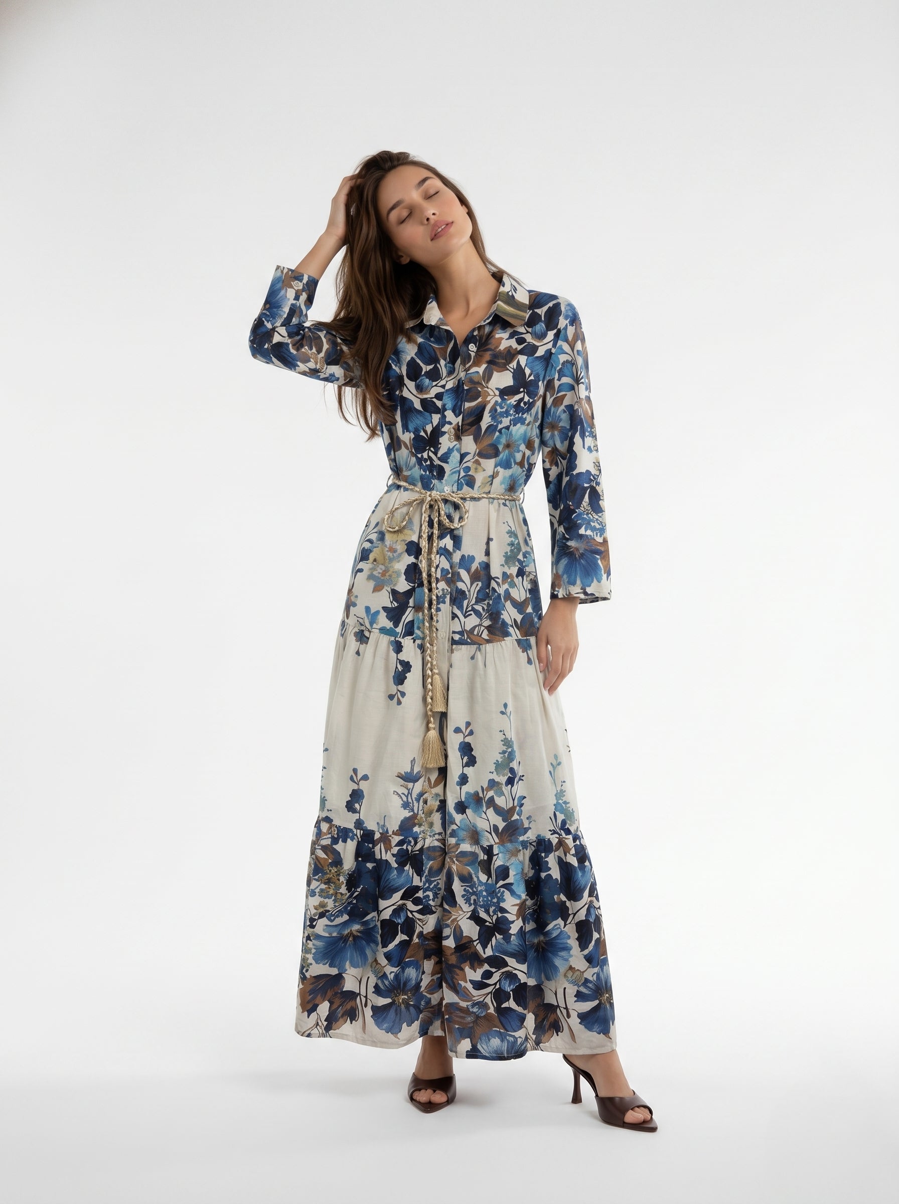 Abito Florelle chemisier in mussola - Blu fiori grandi donna