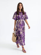 Abito Flavia - Viola fiori beige donna