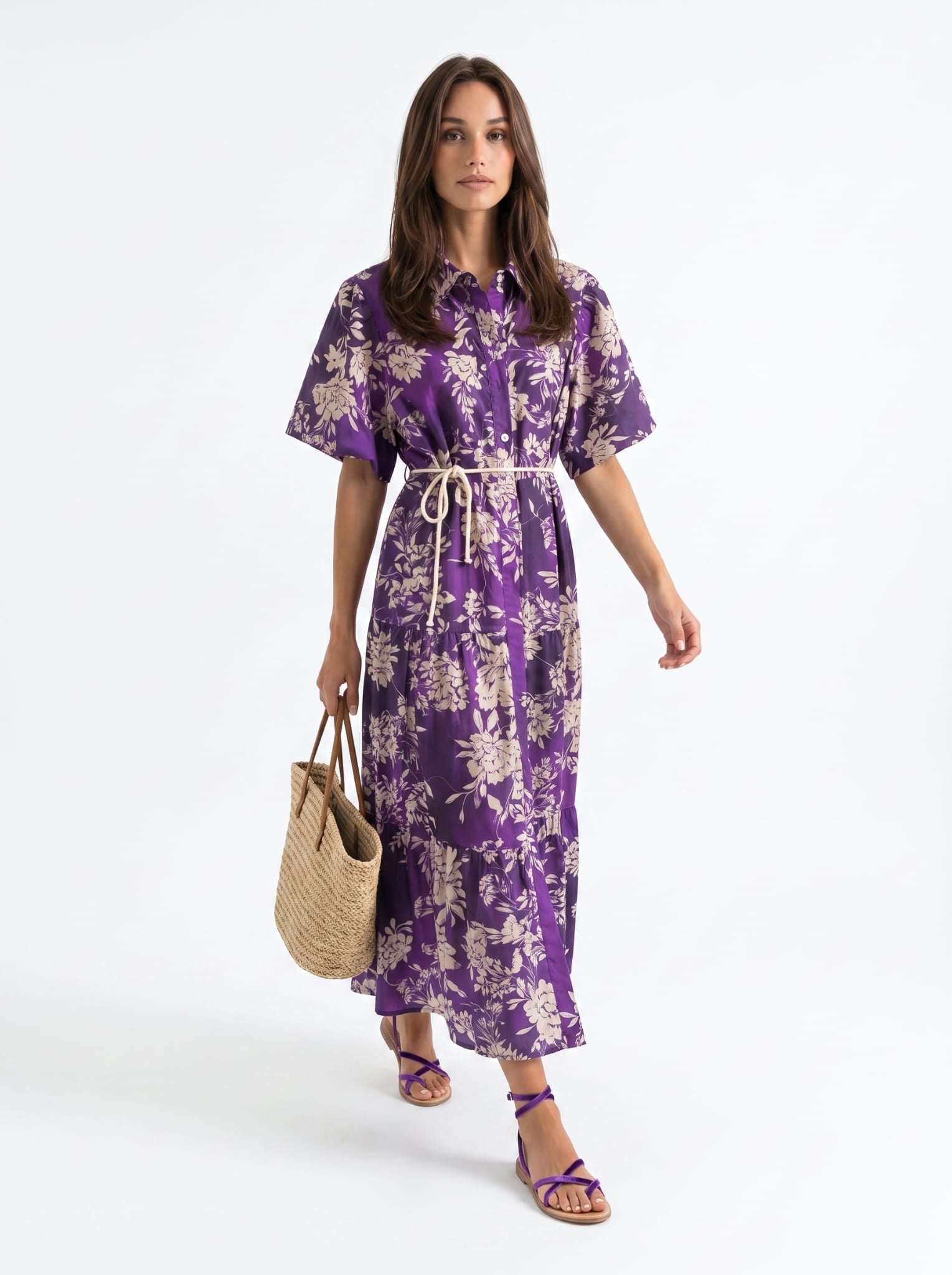 Abito Flavia - Viola fiori beige donna