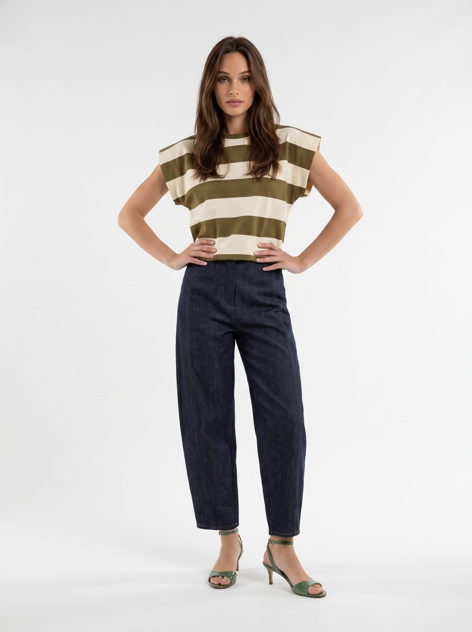 T-Shirt Zaira - Verde olio rigata T-Shirt donna
