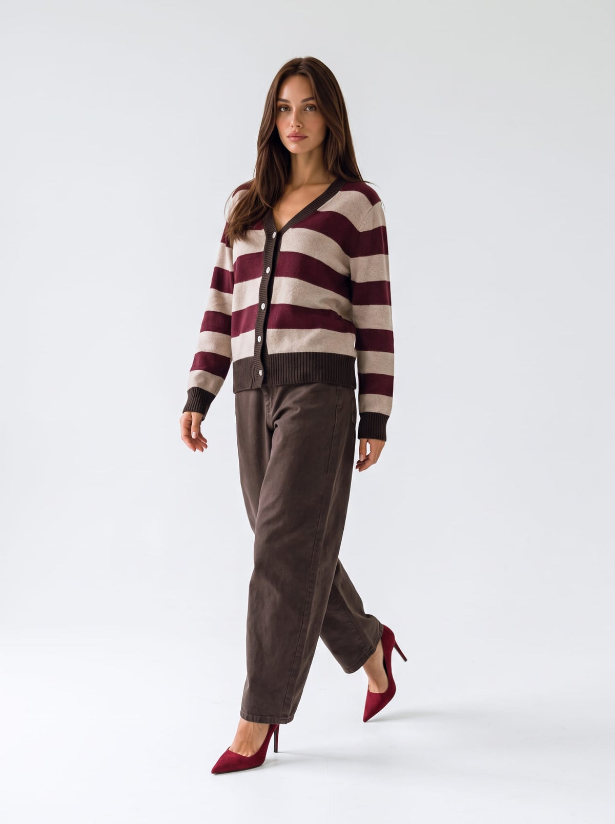 Cardigan Evelisse – Bordeaux/ Beige Cardigan donna