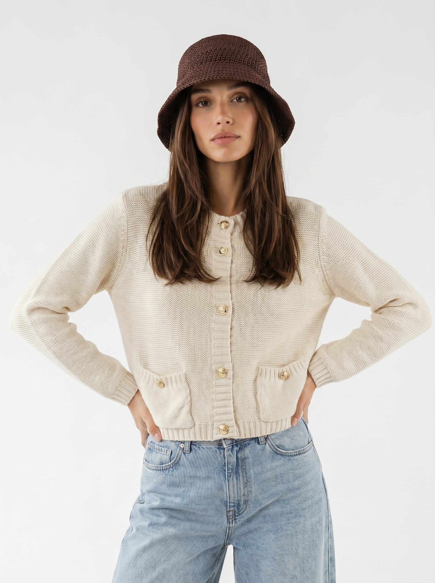 Cardigan Mirea con bottoni gioiello - Burro donna