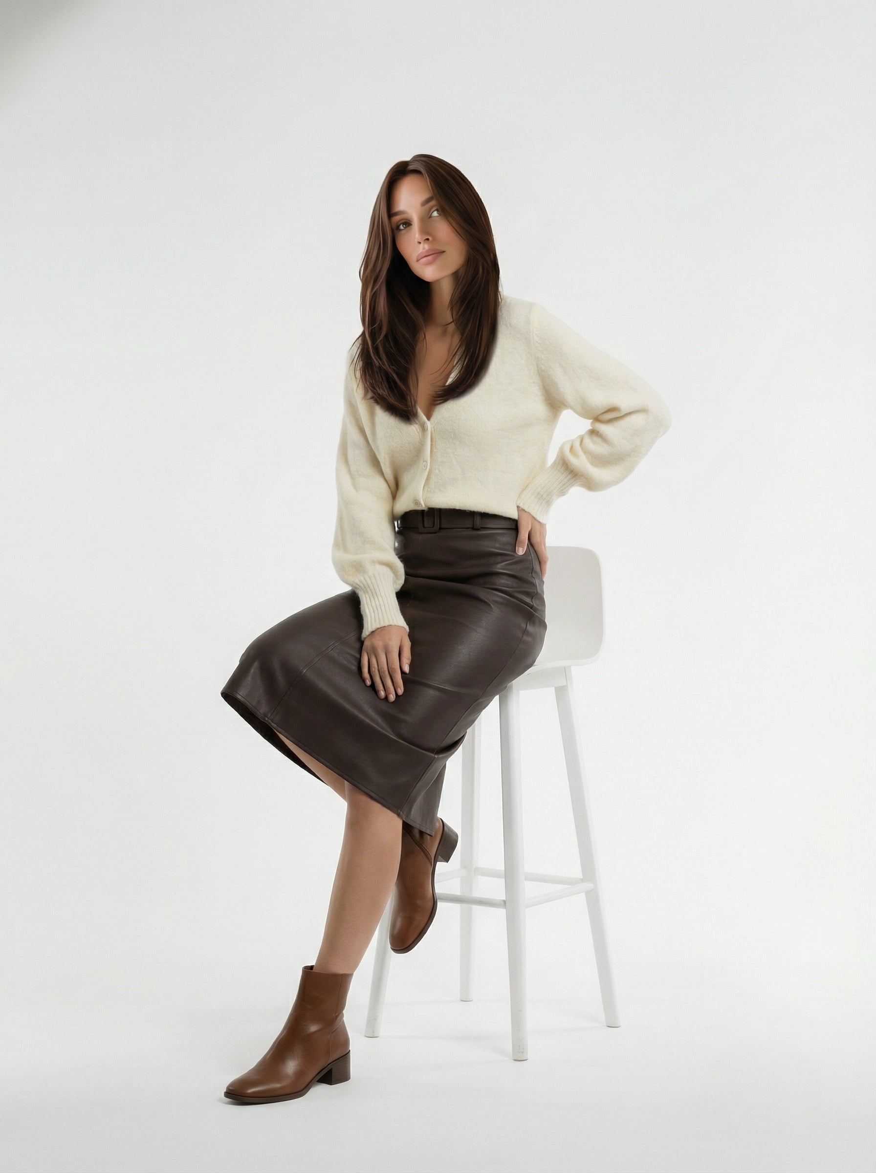 Stella – Cardigan in alpaca morbido Panna donna