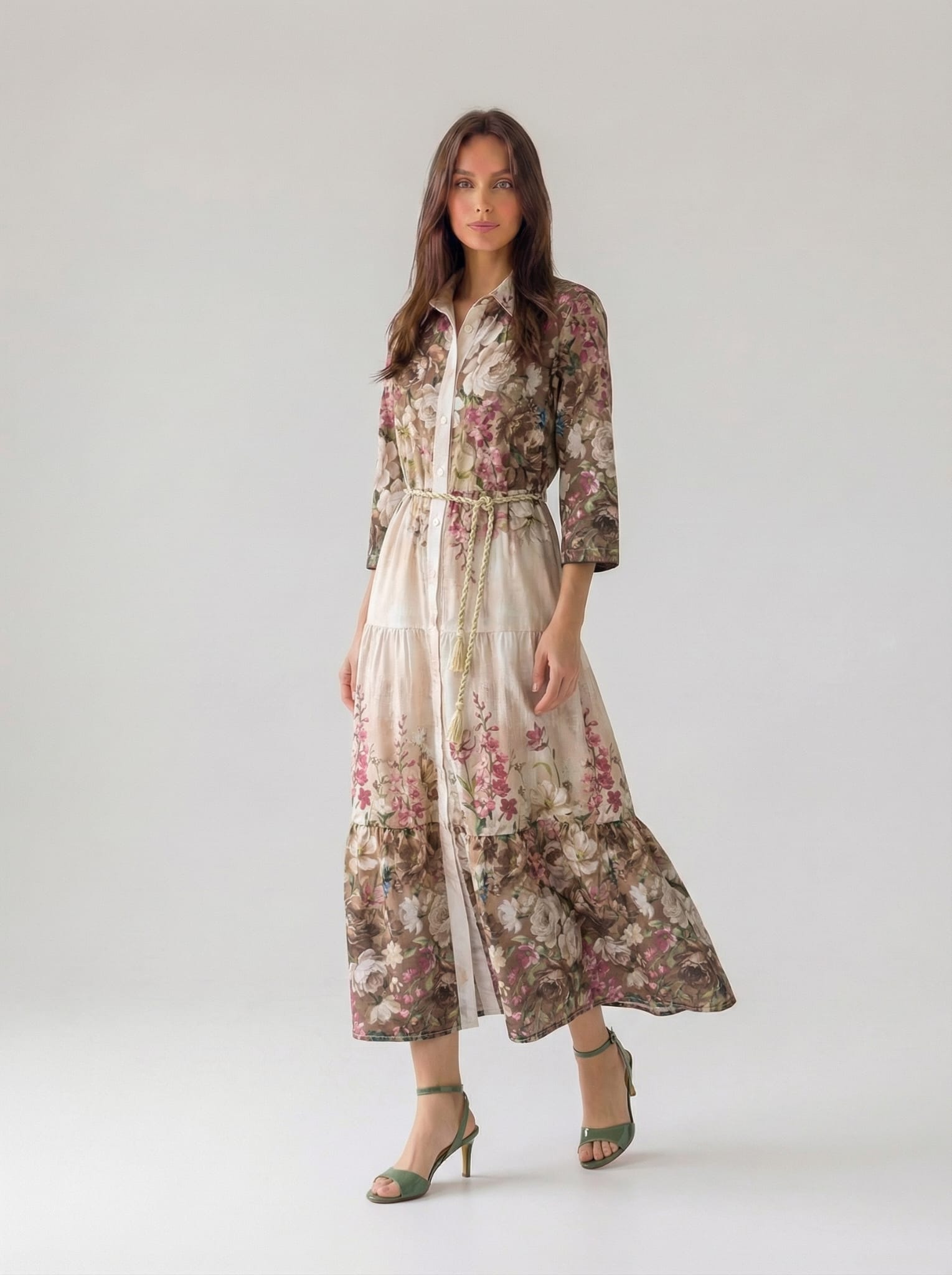 Abito Florelle chemisier in mussola - floral garden marrone donna