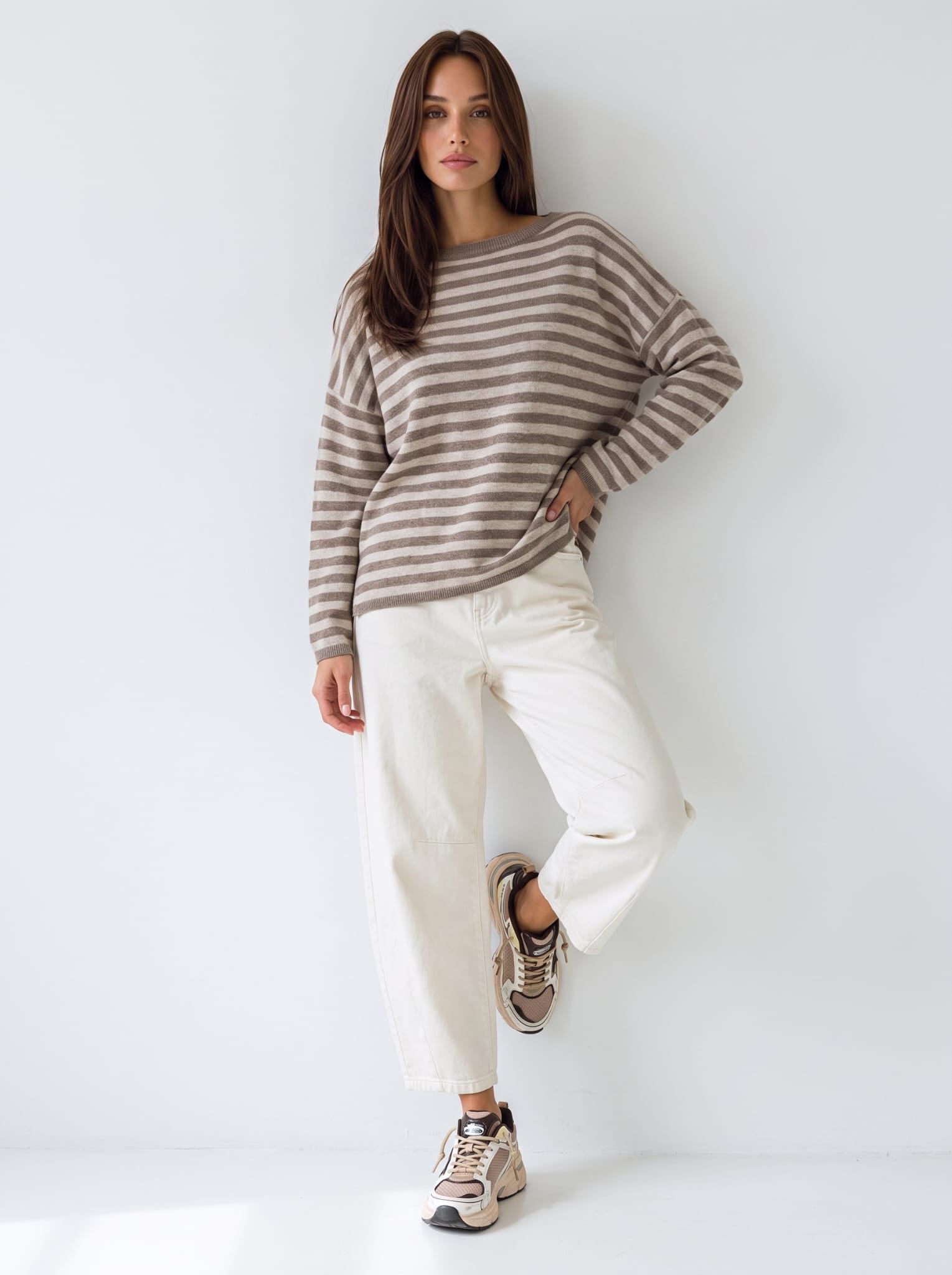 Maxi Pull Orlena – Taupe/Panna Maglia donna