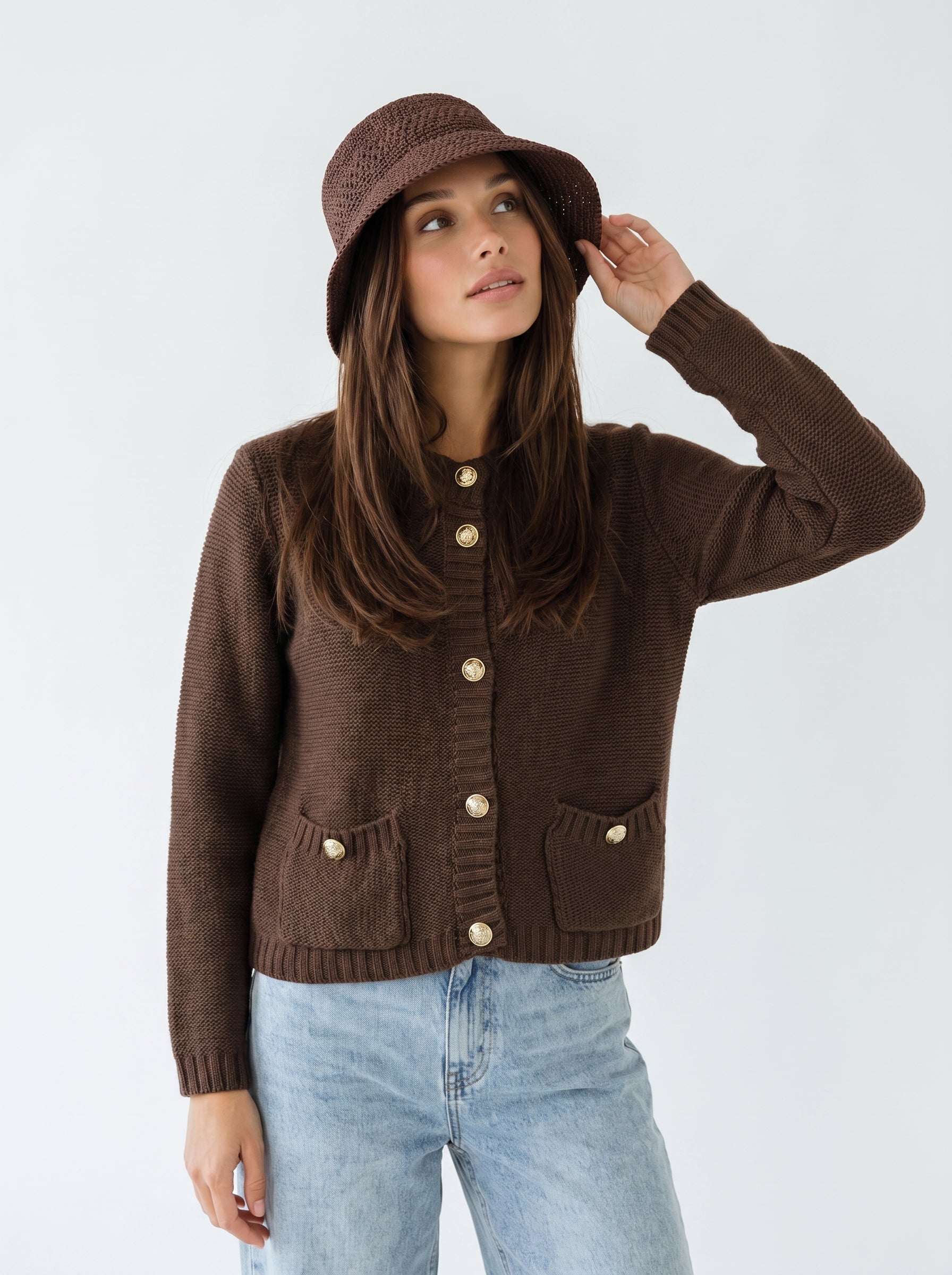 Cardigan Mirea con bottoni gioiello - Marrone donna