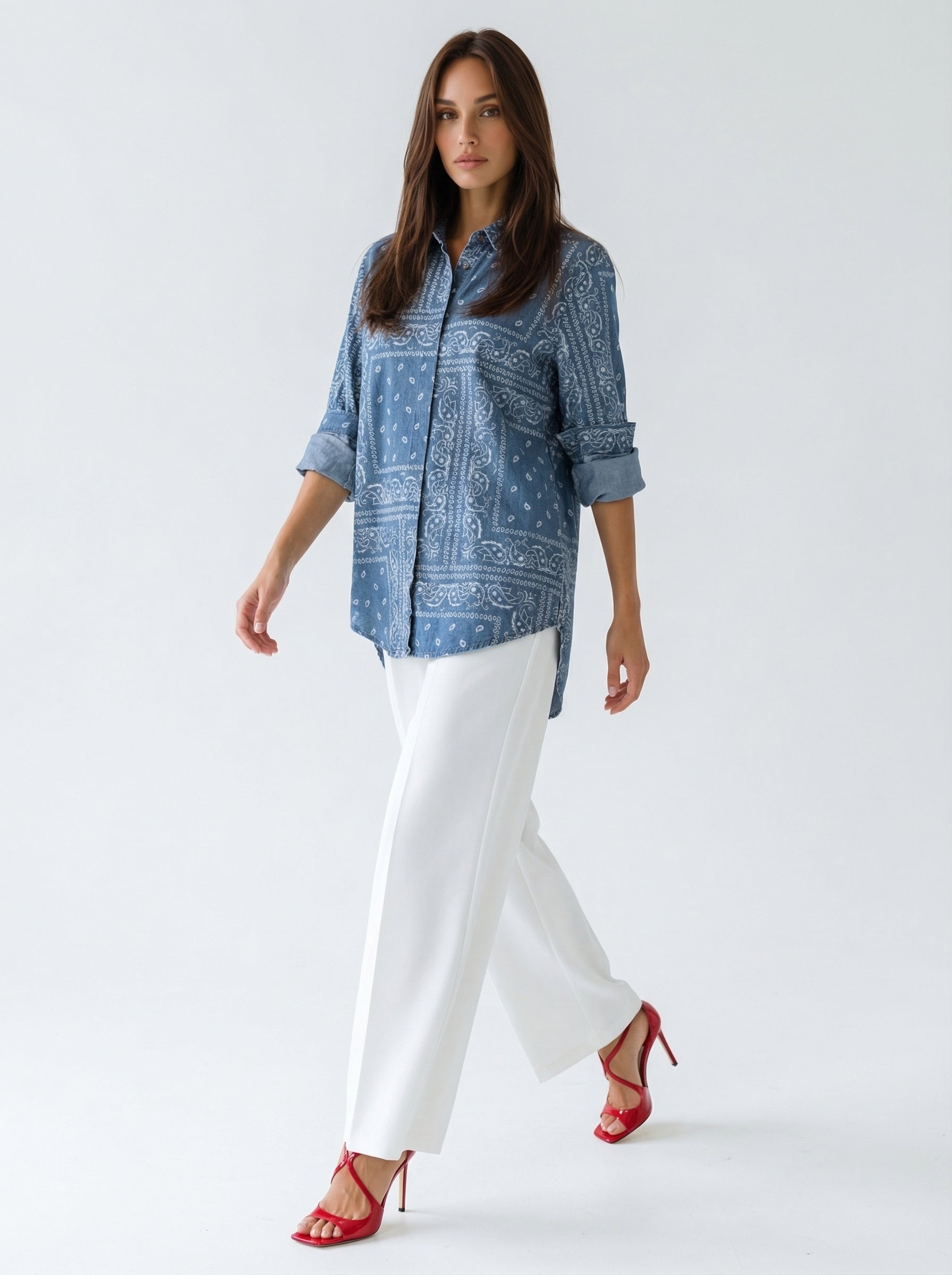 Camicia Colette in cotone stampa bandage – denim donna