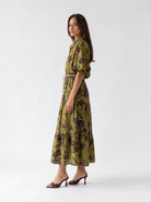 Abito Flavia - Pistacchio fiori marrone donna