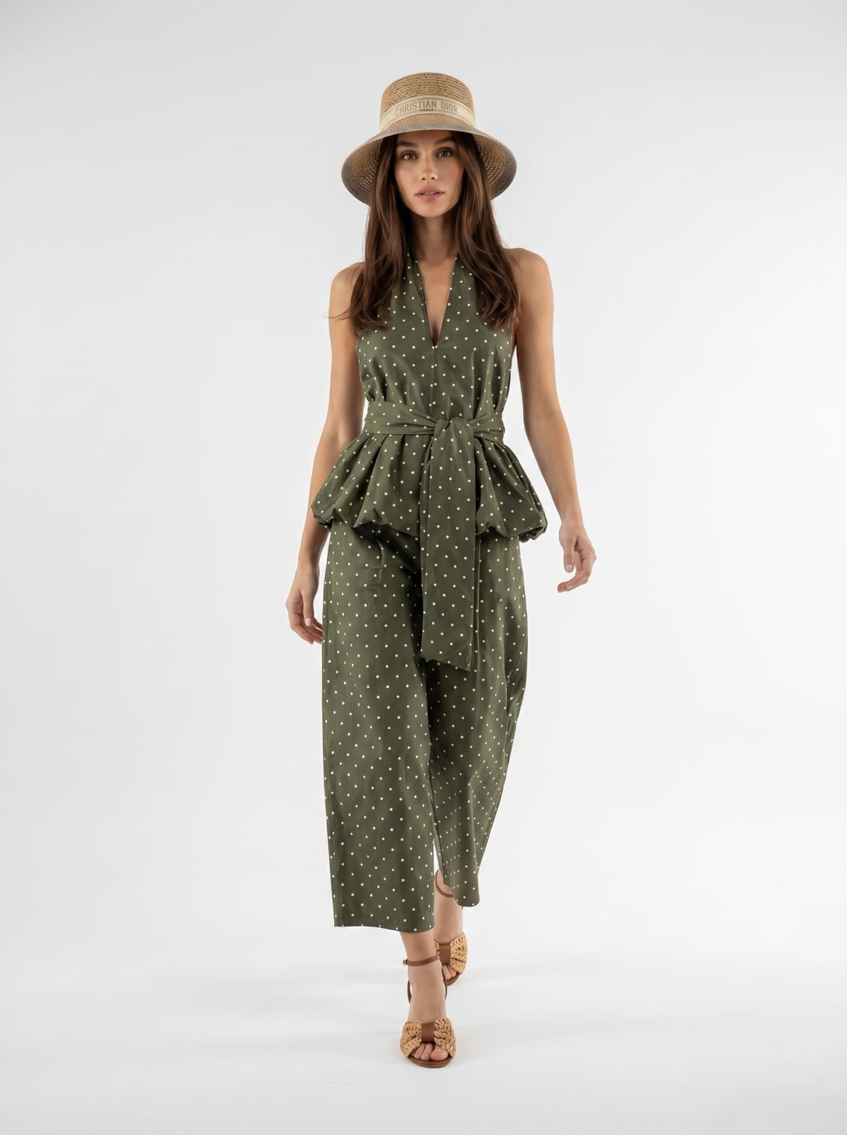 Top Audrey - Verde pois bianco donna