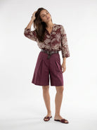 Camicia Tahiti - Bordeaux foglie beige donna
