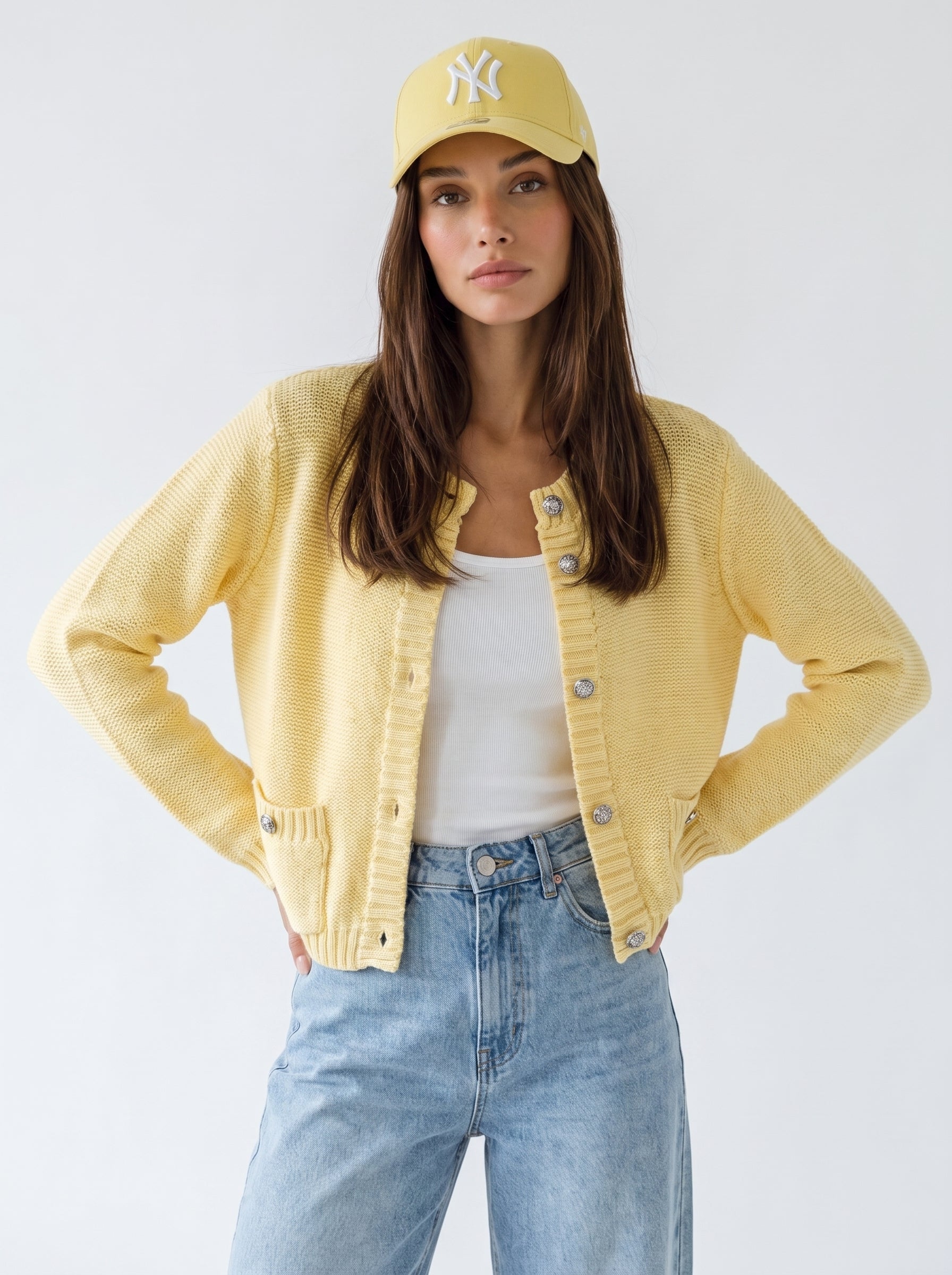 Cardigan Mirea con bottoni gioiello - giallo donna
