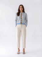 Cardigan Luma a righe con bottoni e profili - azzurro donna