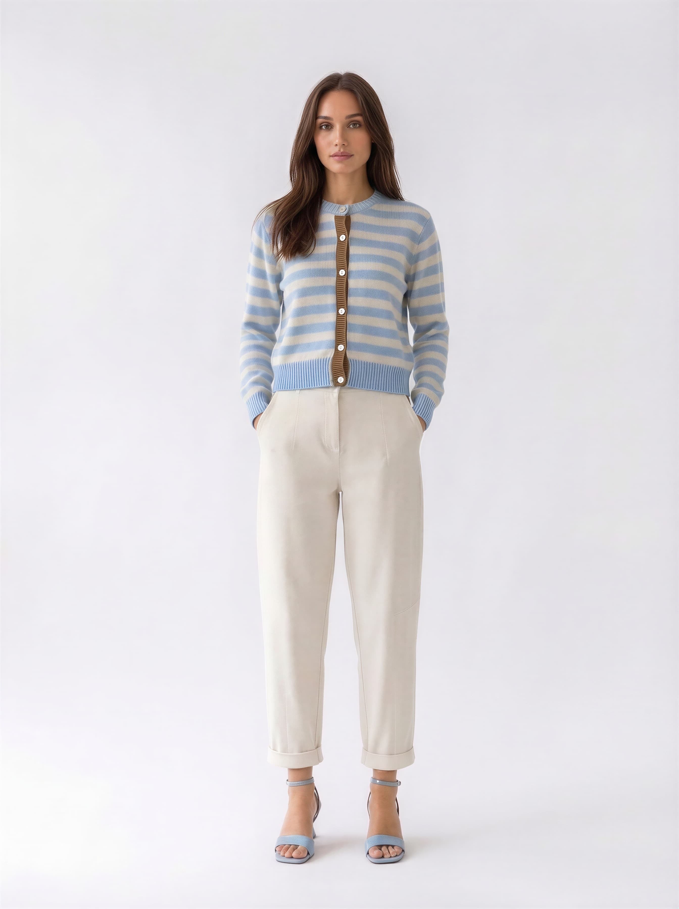 Cardigan Luma a righe con bottoni e profili - azzurro donna
