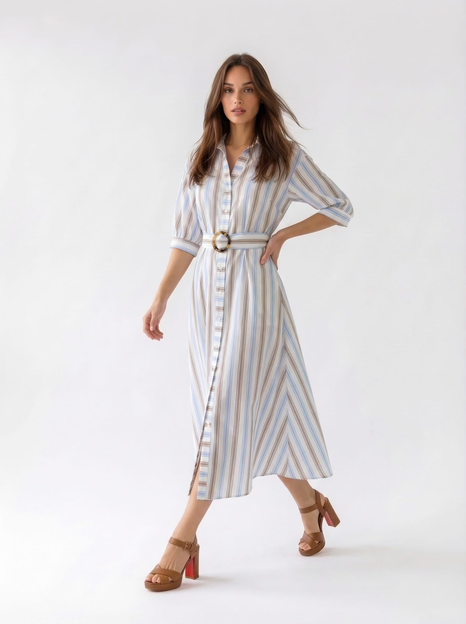 Chemisier Alina - righe azzurro- fango donna