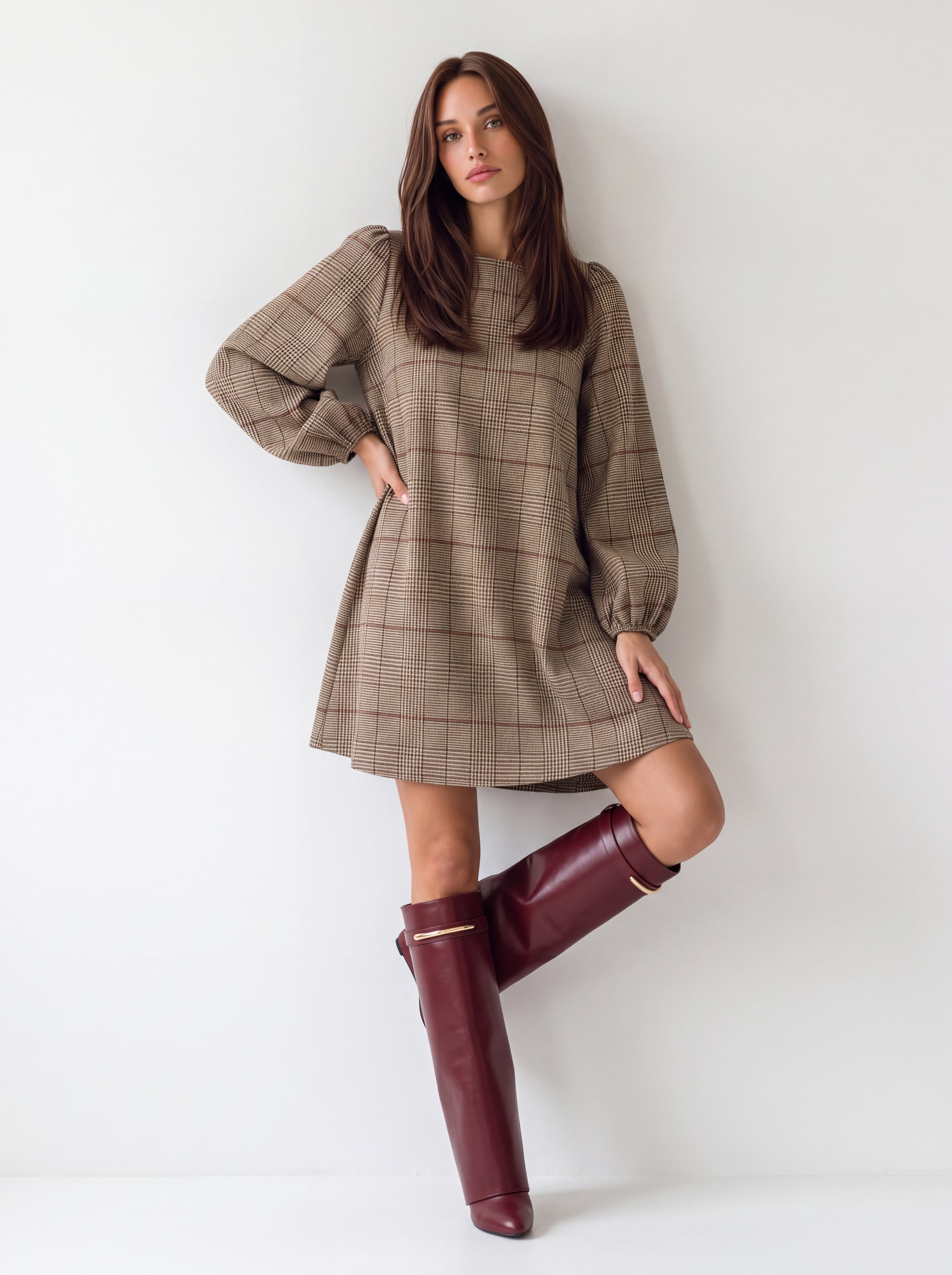 Abito Celestine – Beige Check / Bordeaux Abito donna