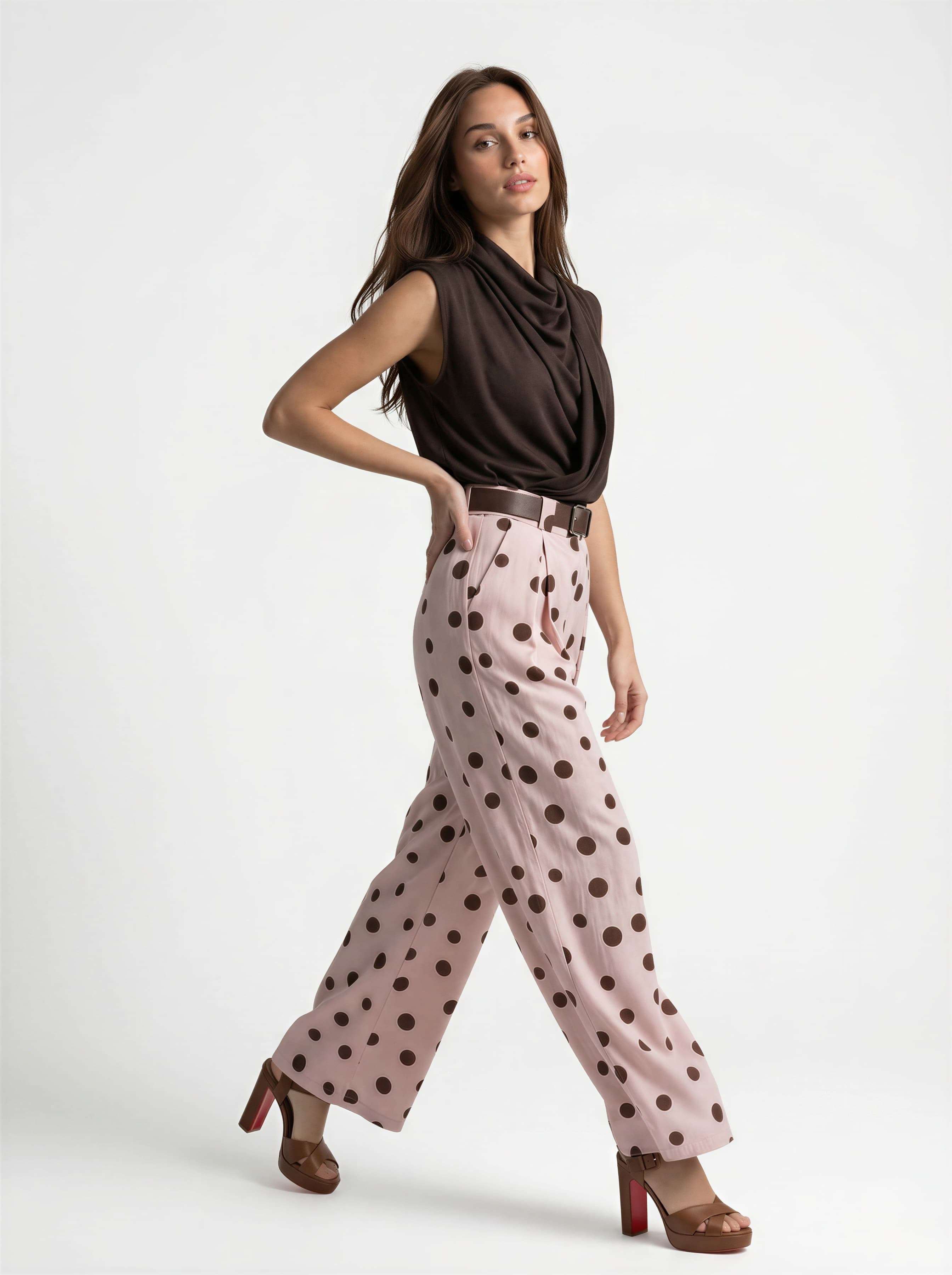 Pantalone Palazzo Zirel - Rosa pois marrone donna