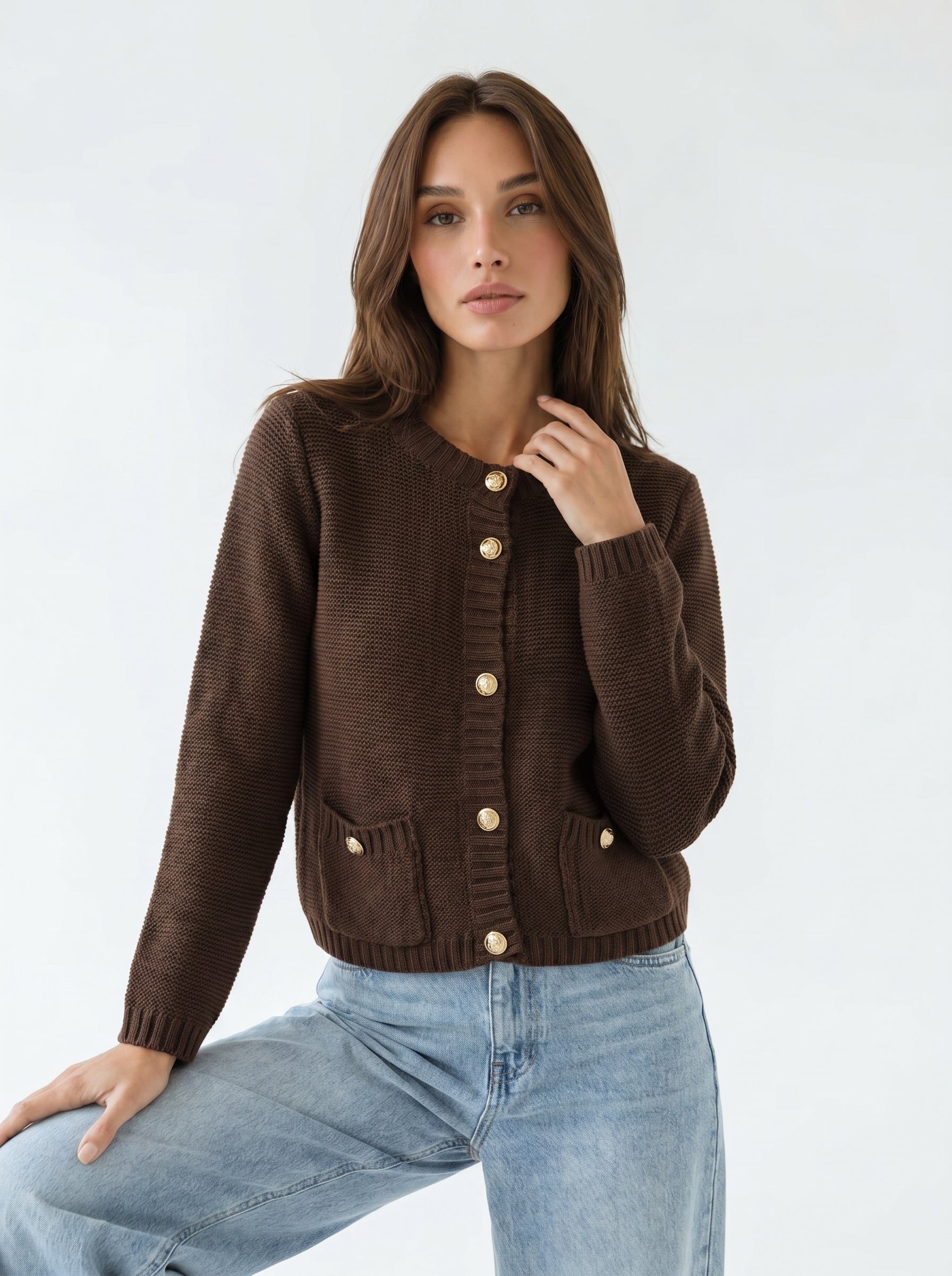 Cardigan Mirea con bottoni gioiello - Marrone donna