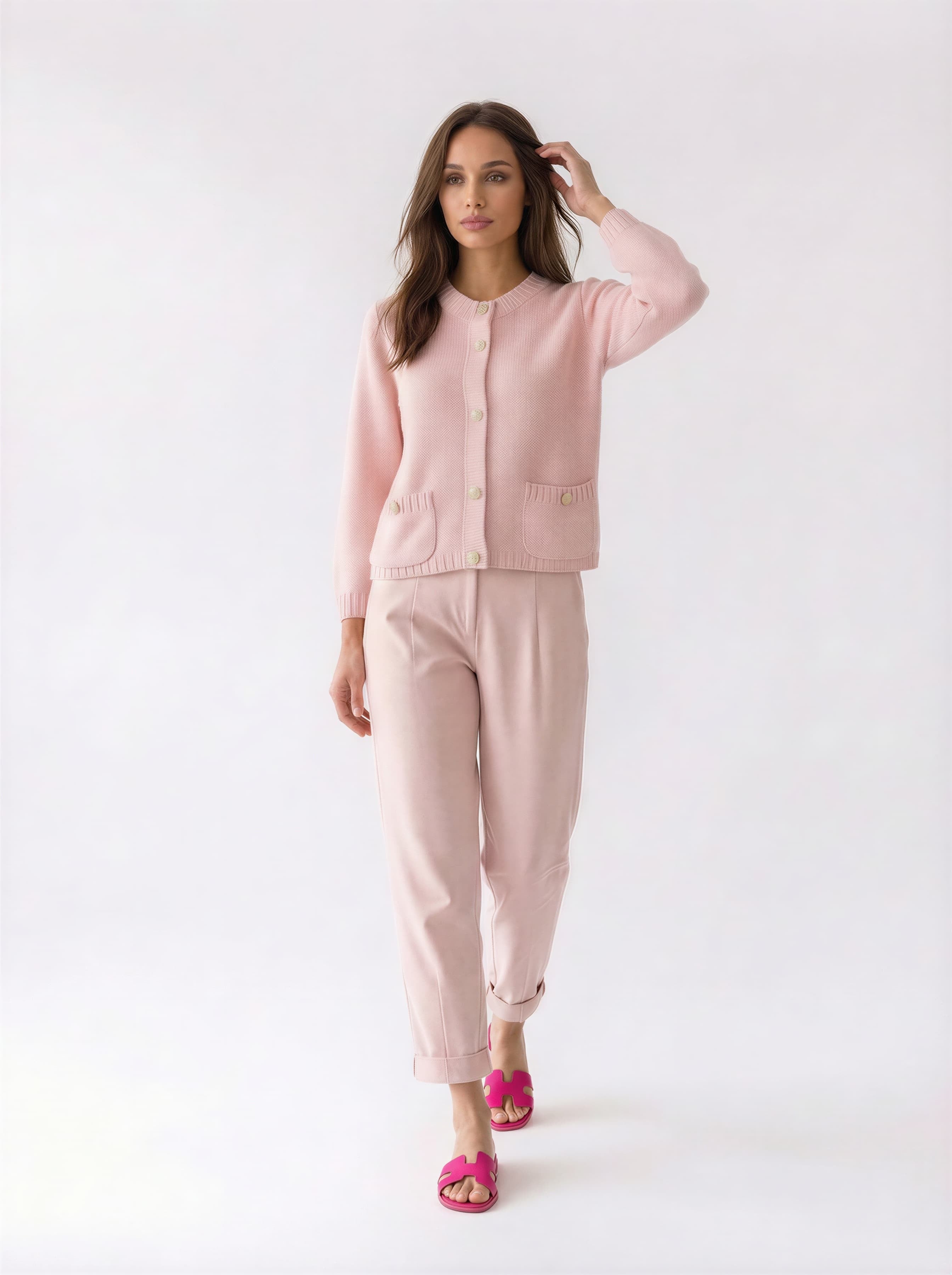 Cardigan Mirea con bottoni gioiello - rosa donna