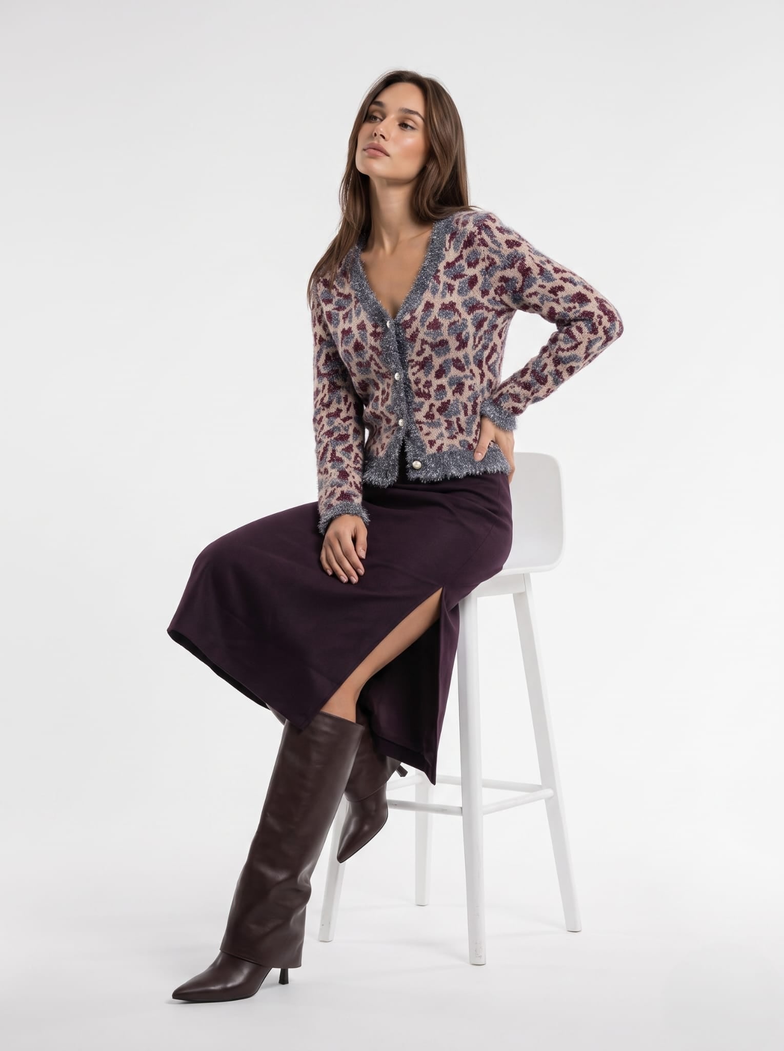Cardigan Amaris - Animalier Prugna Cardigan donna