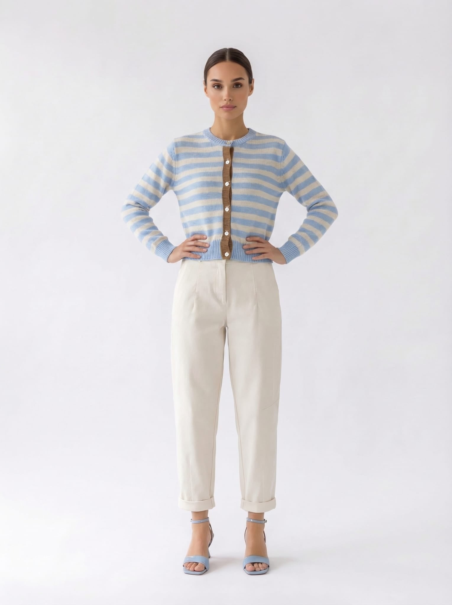 Cardigan Luma a righe con bottoni e profili - azzurro donna