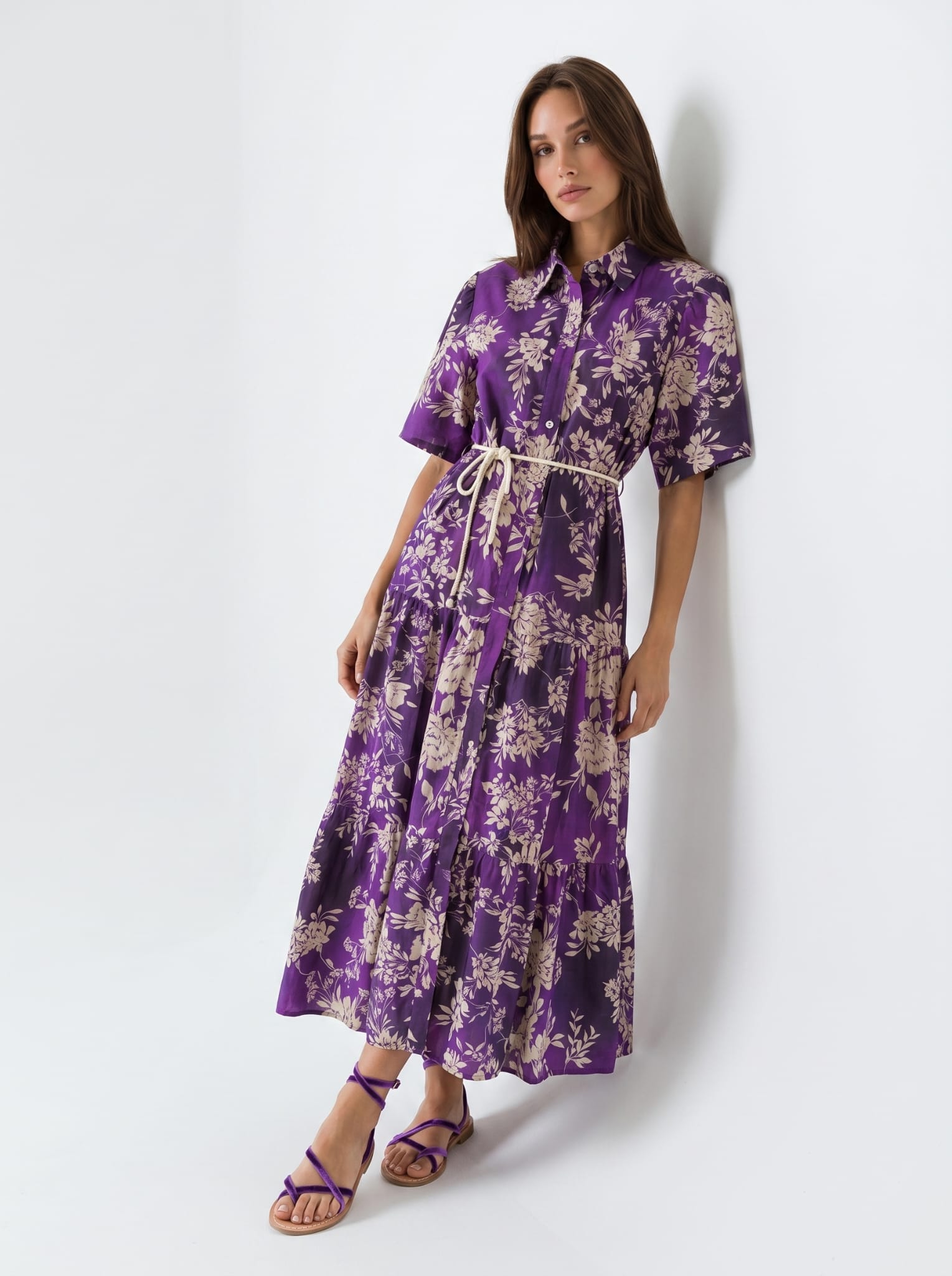 Abito Flavia - Viola fiori beige donna