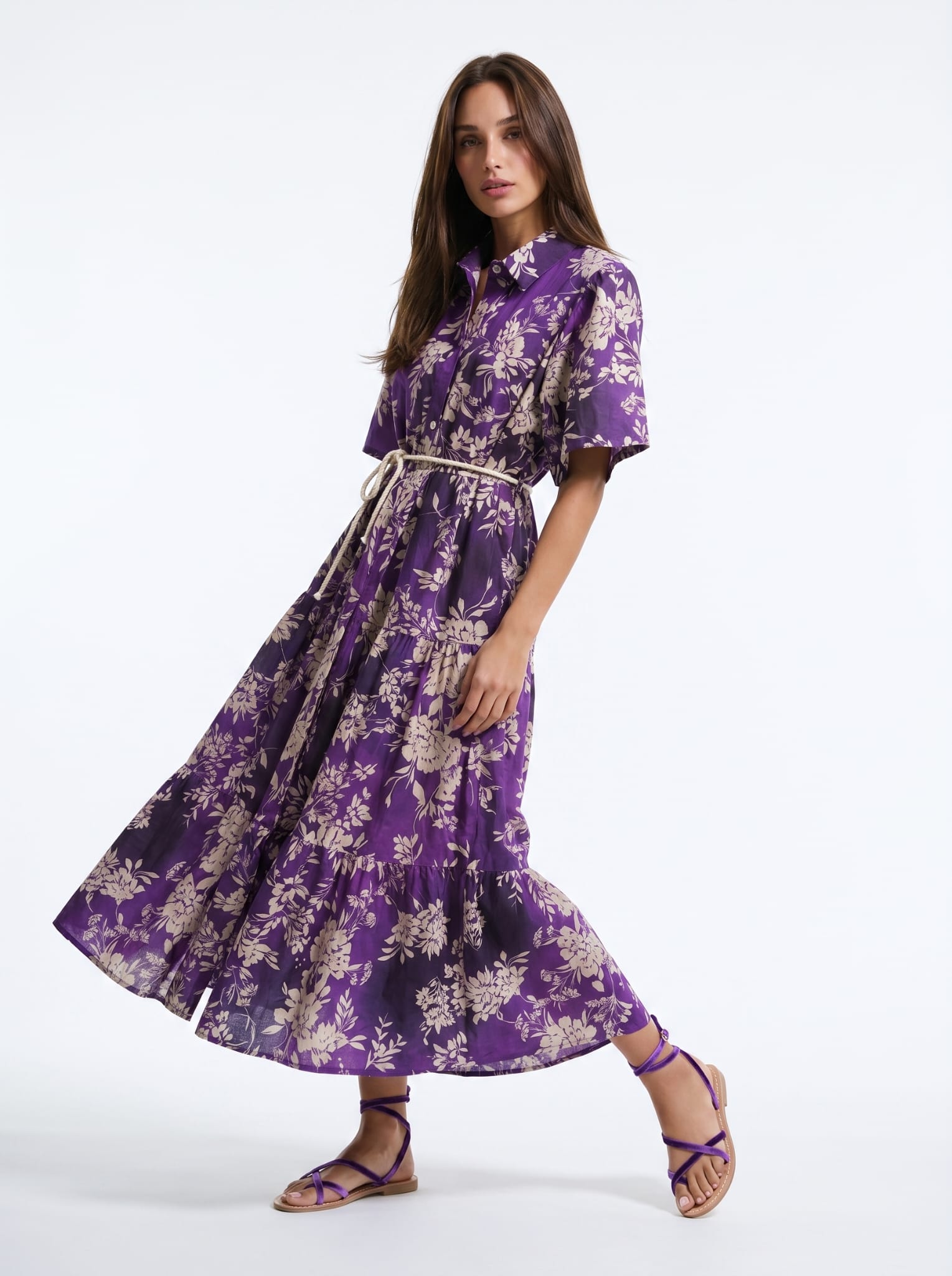 Abito Flavia - Viola fiori beige donna