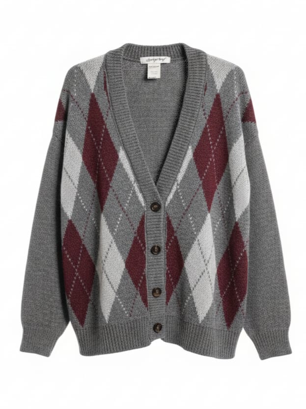 Asmara – Cardigan lana fantasia caldo Grigio e bordeaux donna