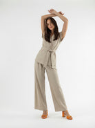 Coordinato Filet blazer doppiopetto e pantalone palazzo - sabbia donna