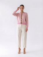 Cardigan Luma a righe con bottoni e profili - rosa baby donna