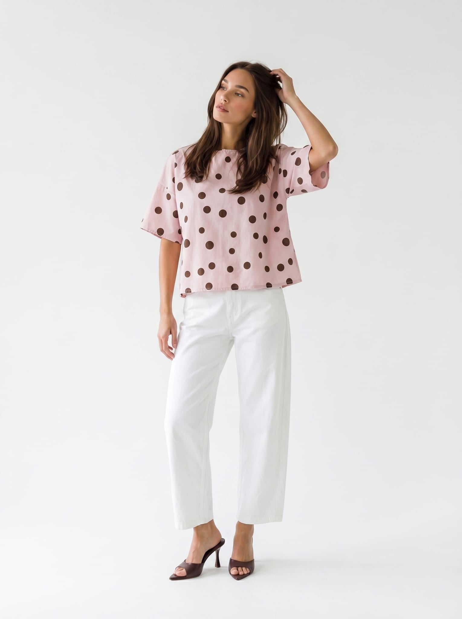 Blusa Elira- Rosa pois marrone donna
