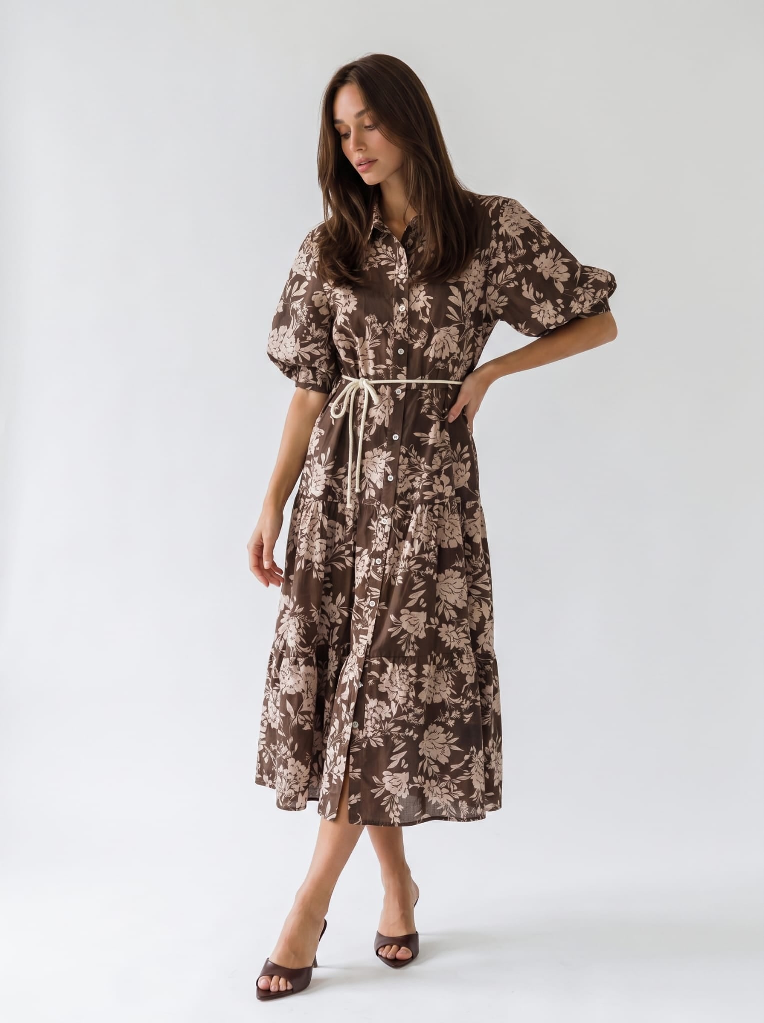 Abito Flavia - Marrone fiori beige donna