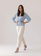 Cardigan Elara traforato con cintura -Azzurro polvere donna