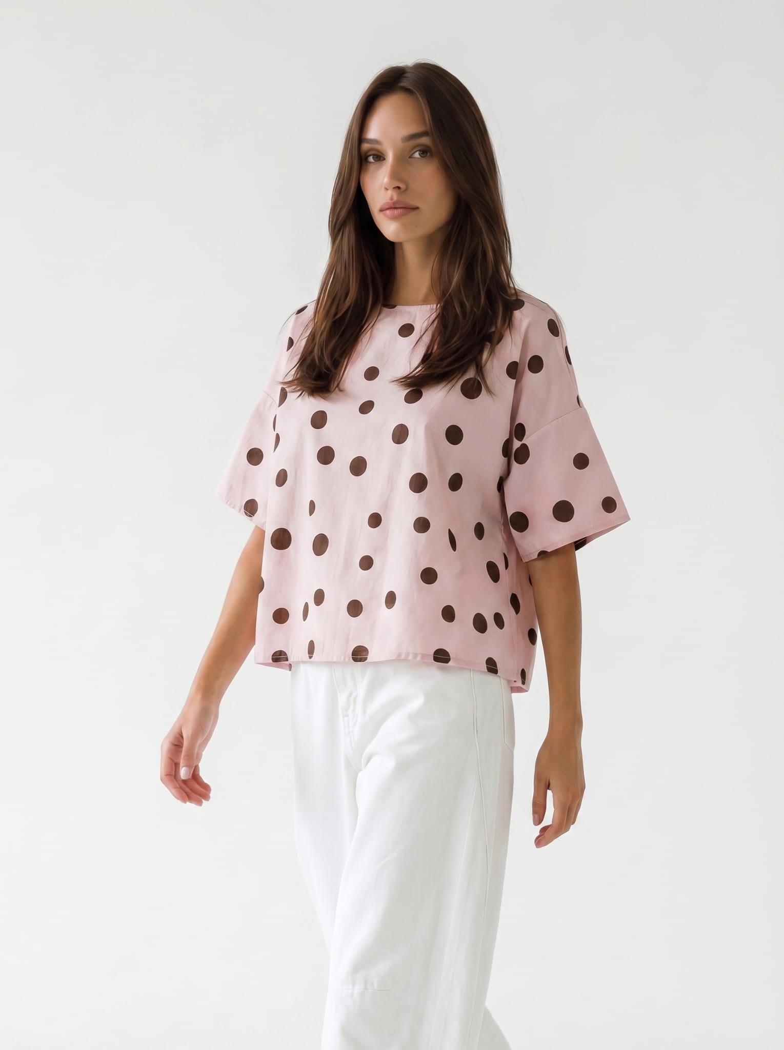 Blusa Elira- Rosa pois marrone donna