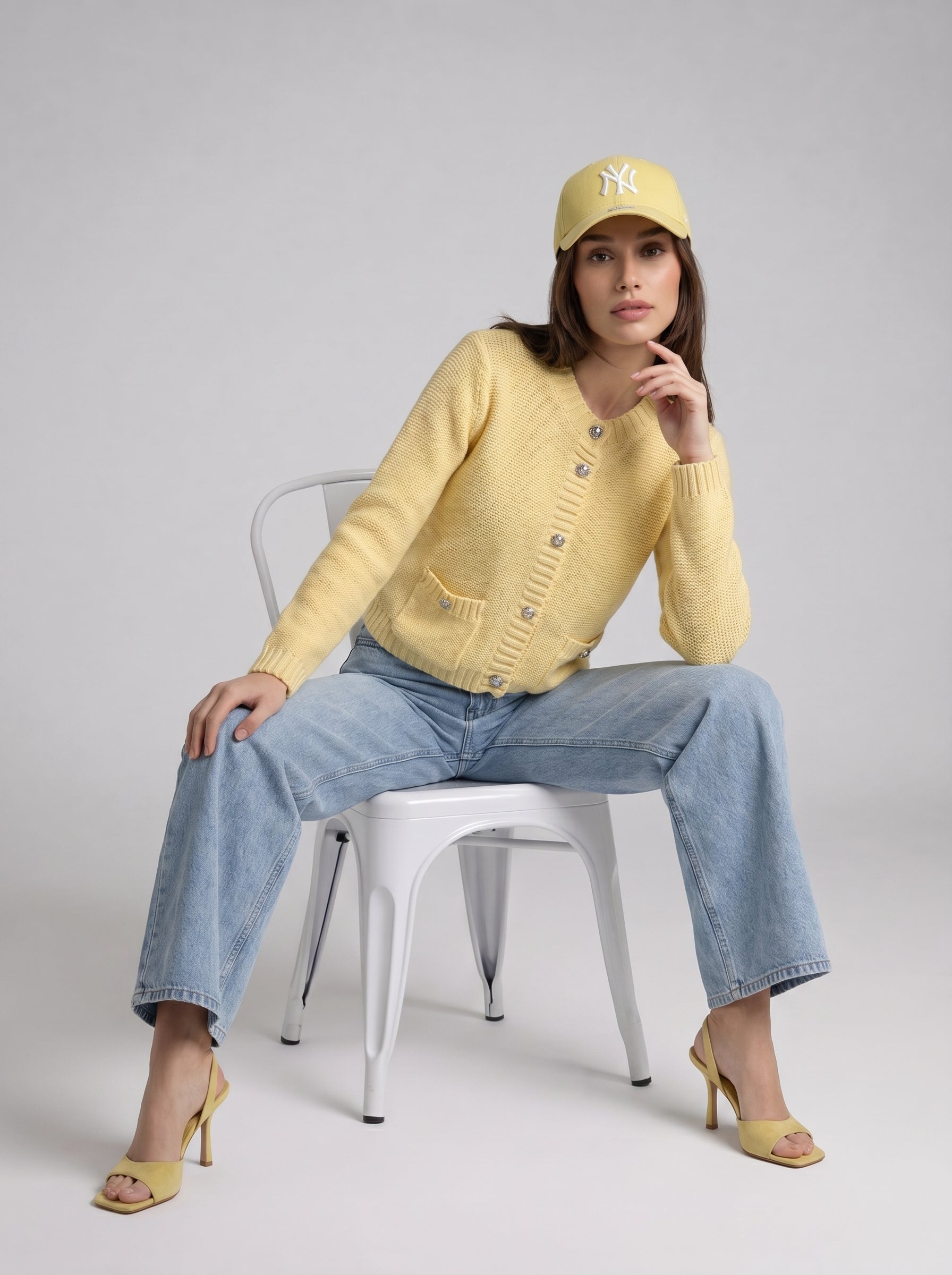 Cardigan Mirea con bottoni gioiello - giallo donna