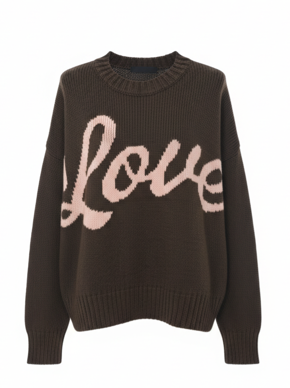 Love – Pull lana caldo con stampa Marrone donna