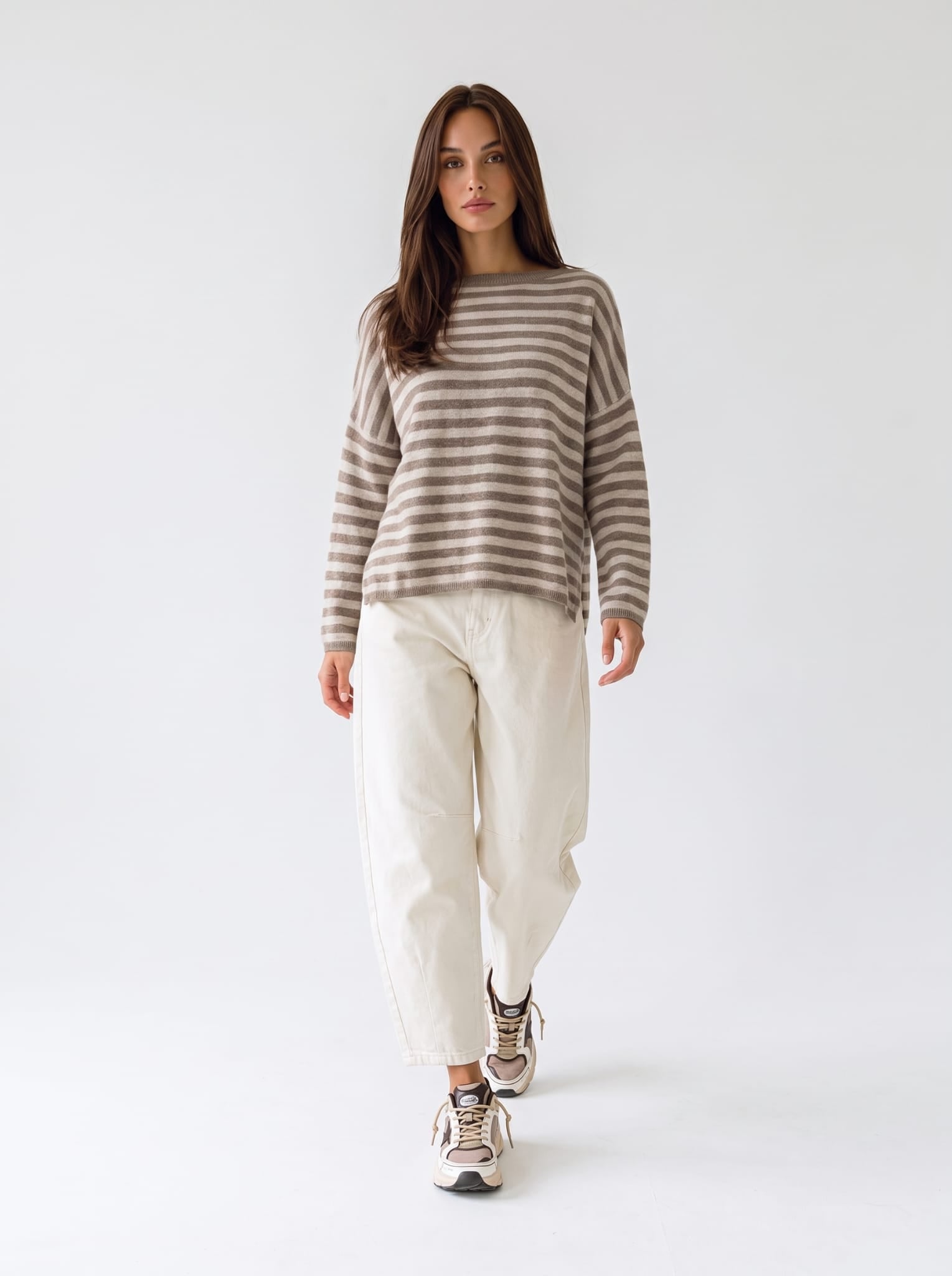 Maxi Pull Orlena – Taupe/Panna Maglia donna