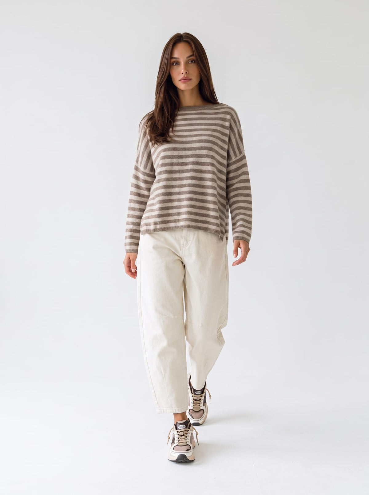 Maxi Pull Orlena – Taupe/Panna Maglia donna