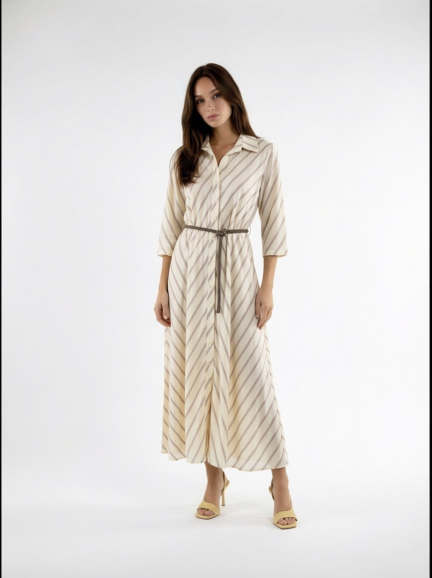 Abito Livia chemisier a righe con cintura - giallo burro donna