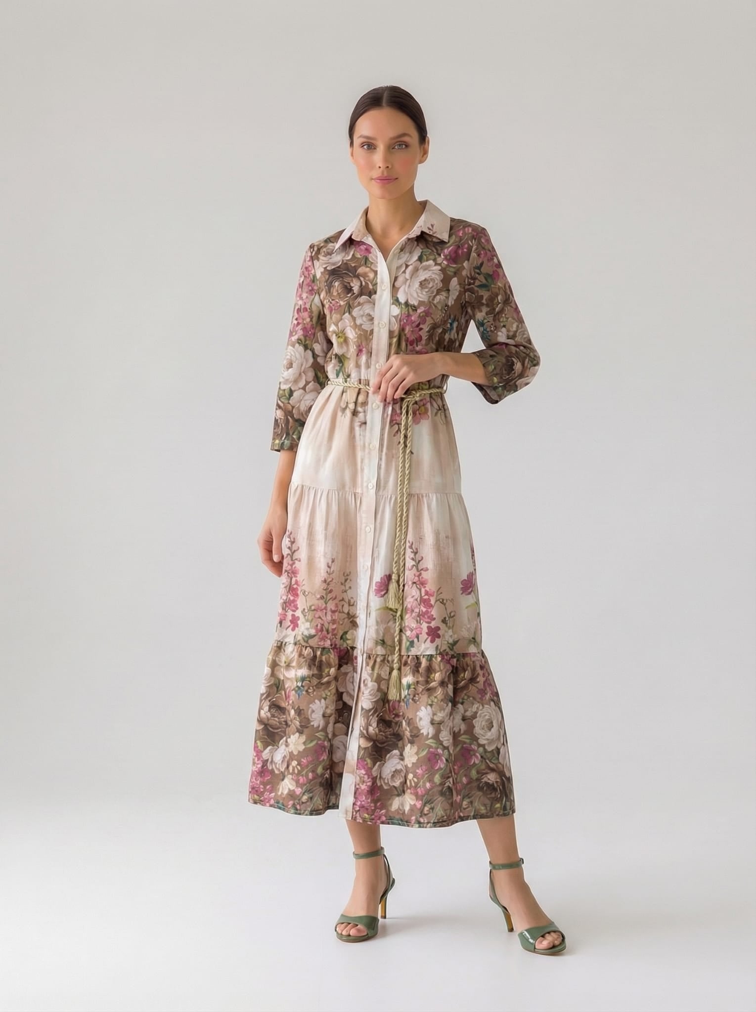 Abito Florelle chemisier in mussola - floral garden marrone donna