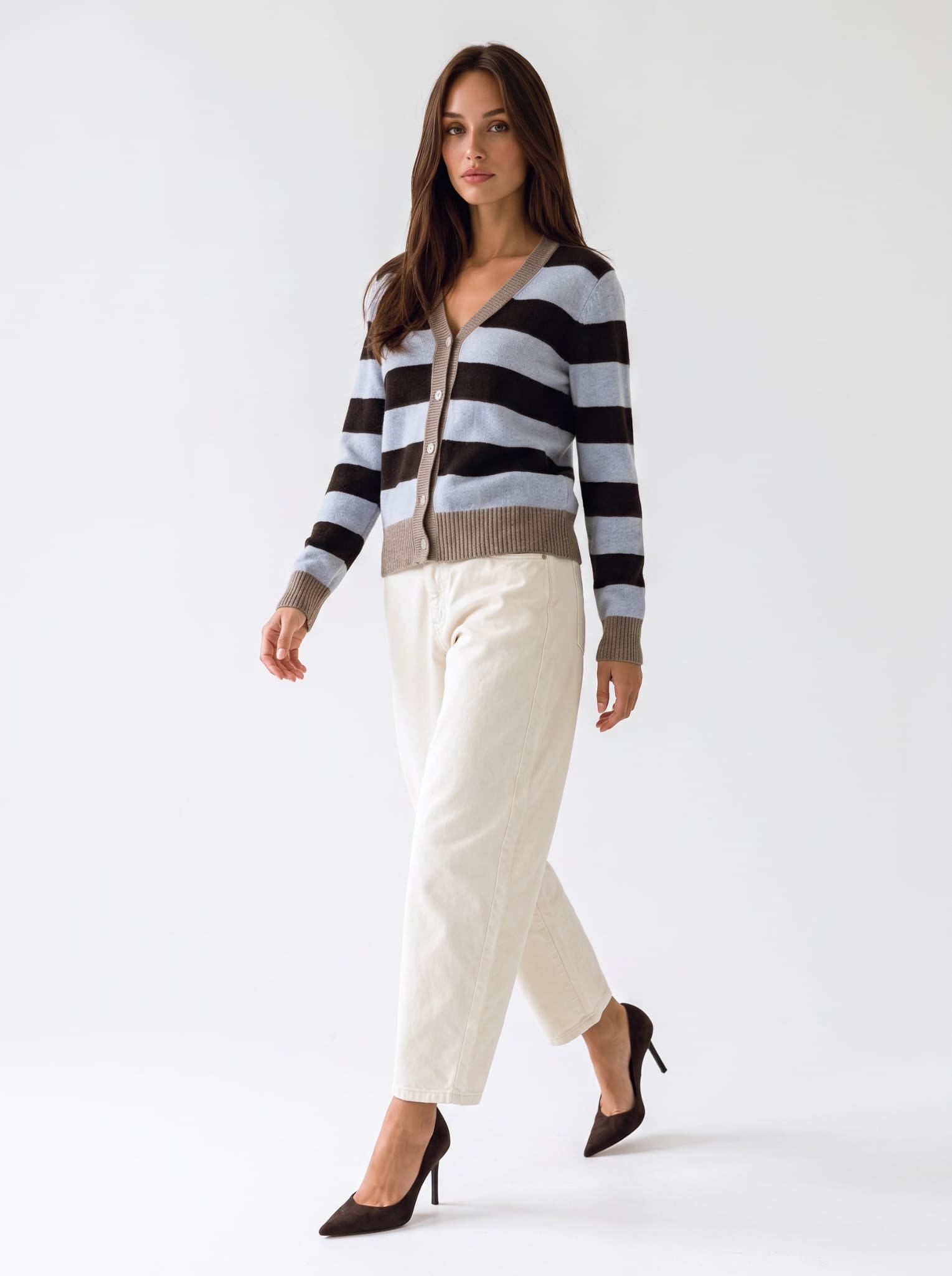 Cardigan Evelisse – Azzurro Polvere / Marrone Cardigan donna