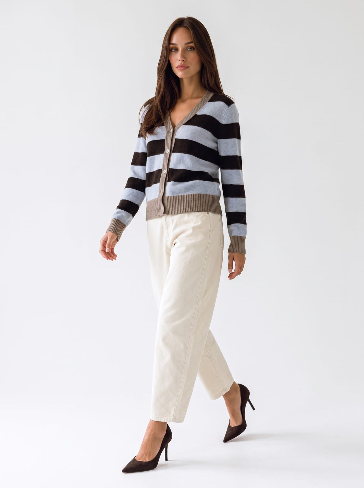 Cardigan Evelisse – Azzurro Polvere / Marrone Cardigan donna