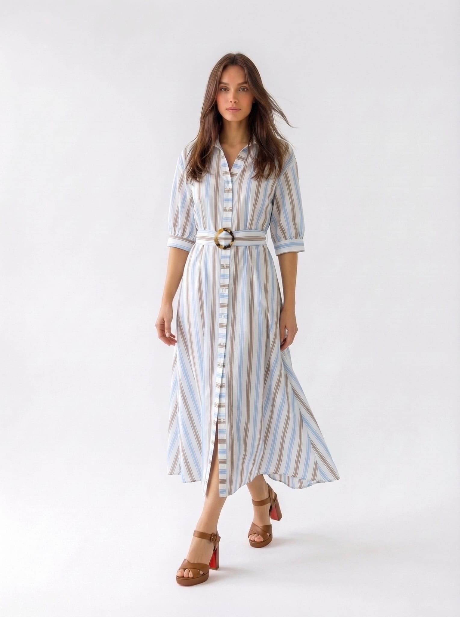 Chemisier Alina - righe azzurro- fango donna