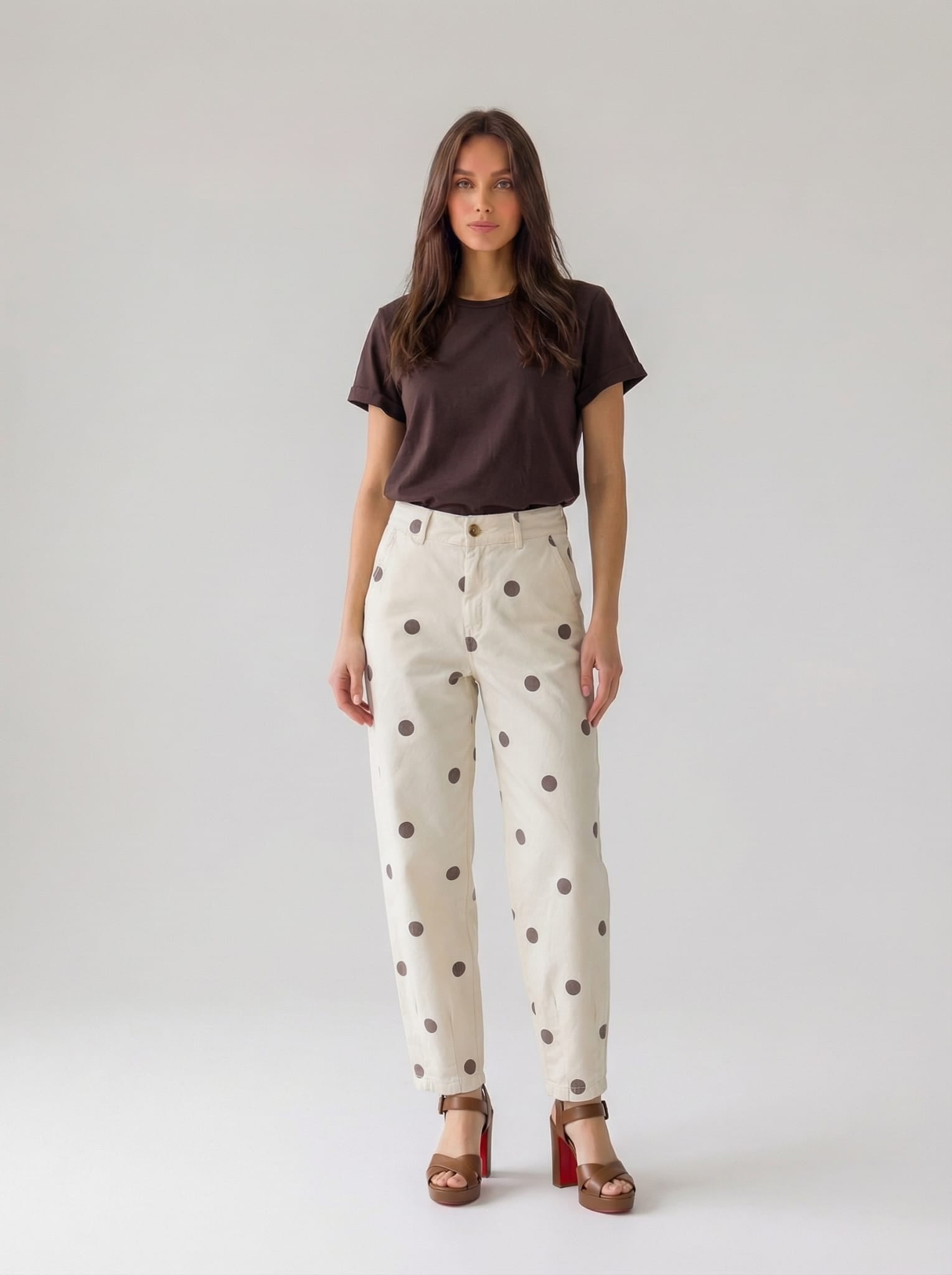 Pantalone Pois Maribel - Burro pois marrone donna