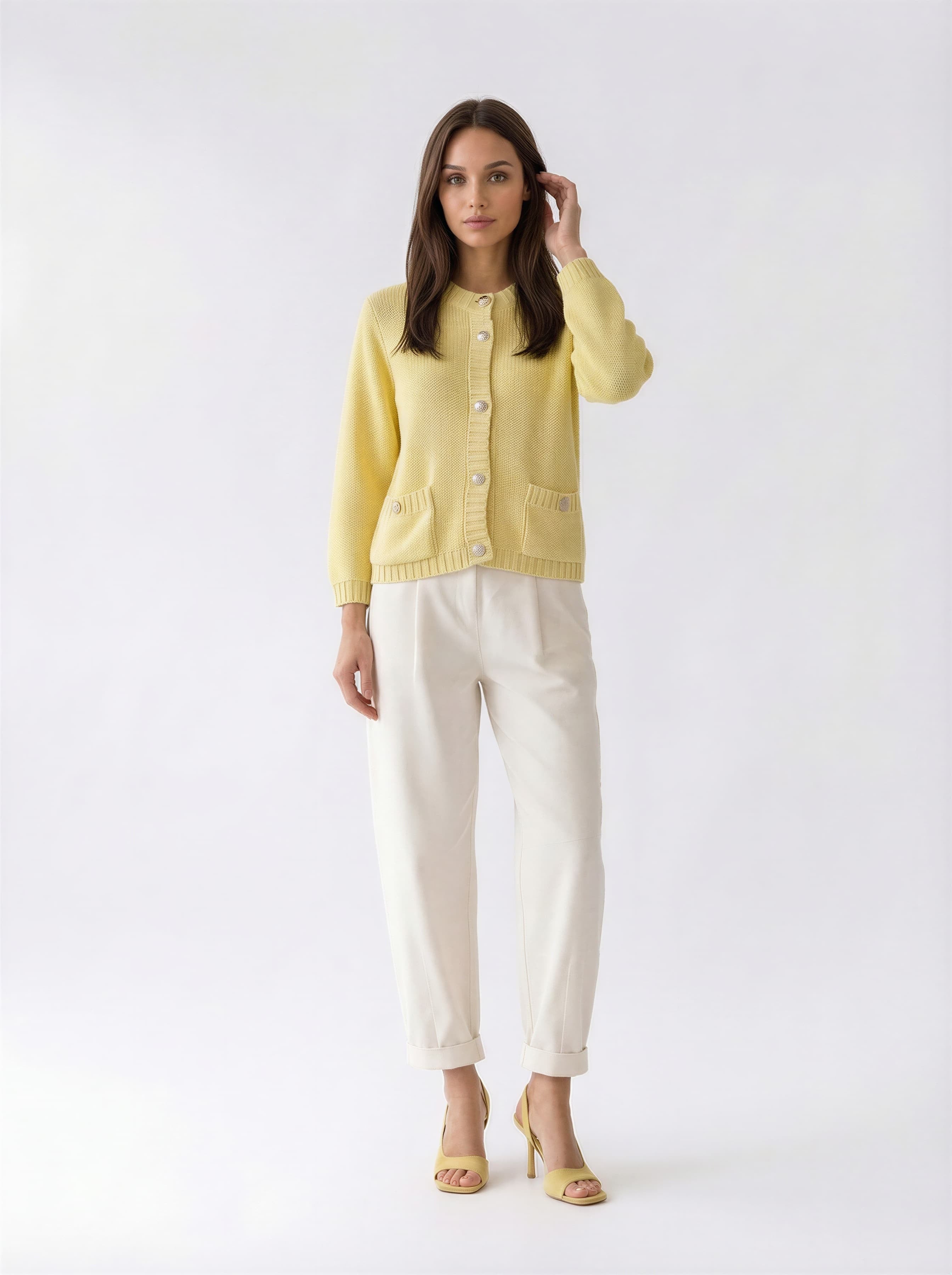 Cardigan Mirea con bottoni gioiello - giallo donna
