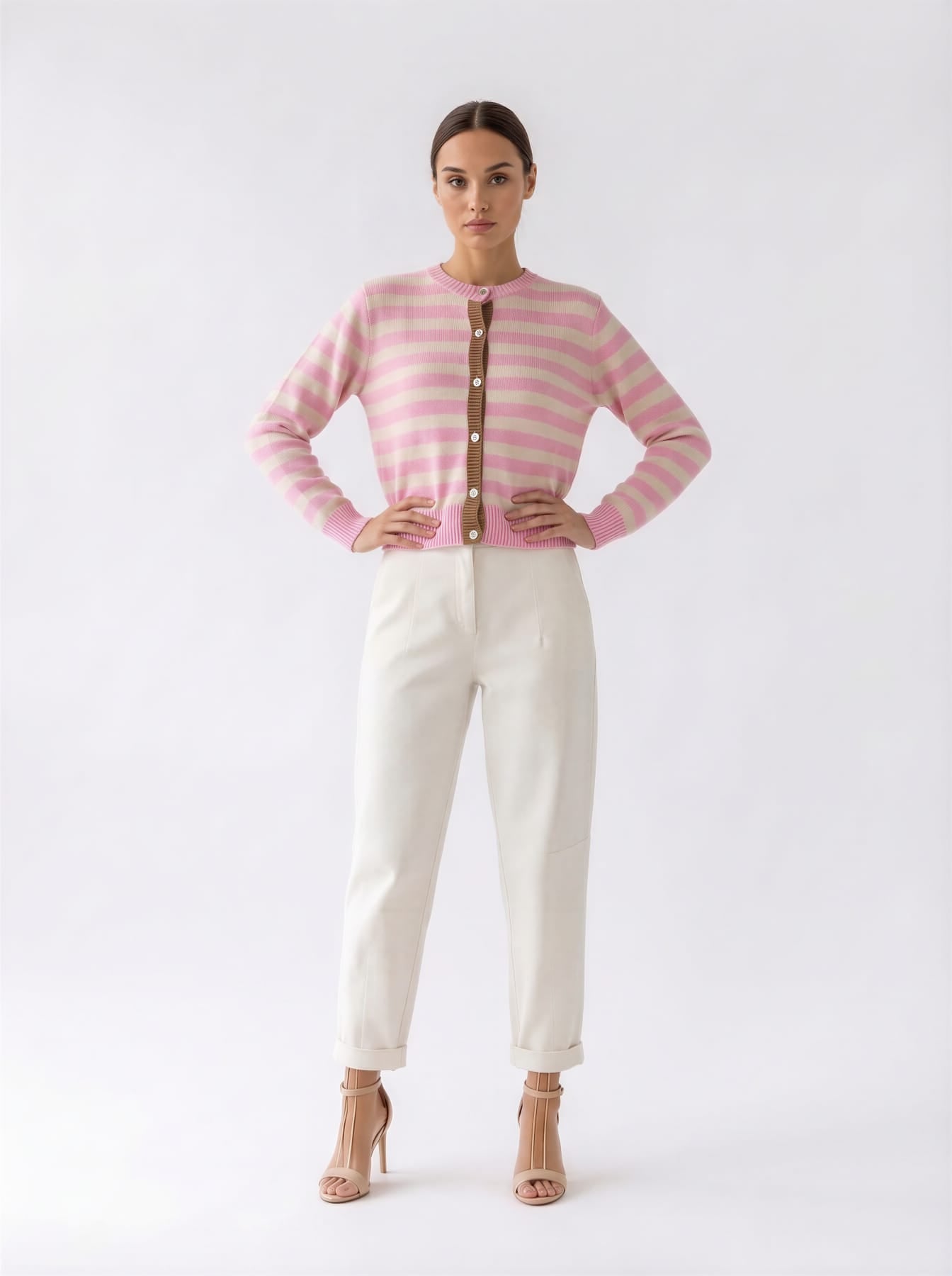 Cardigan Luma a righe con bottoni e profili - rosa baby donna