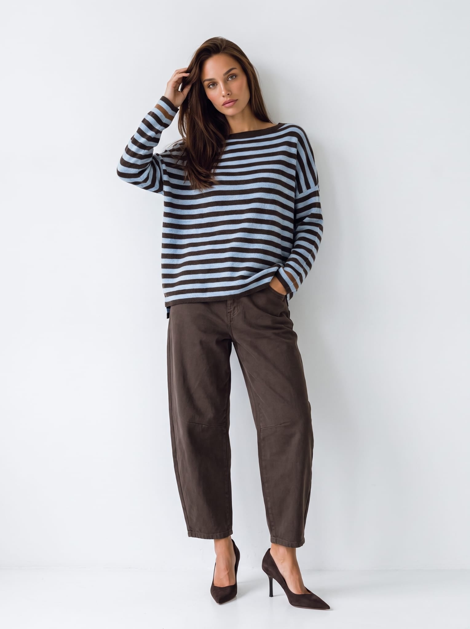 Maxi Pull Orlena – Marrone/Azzurro Maglia donna