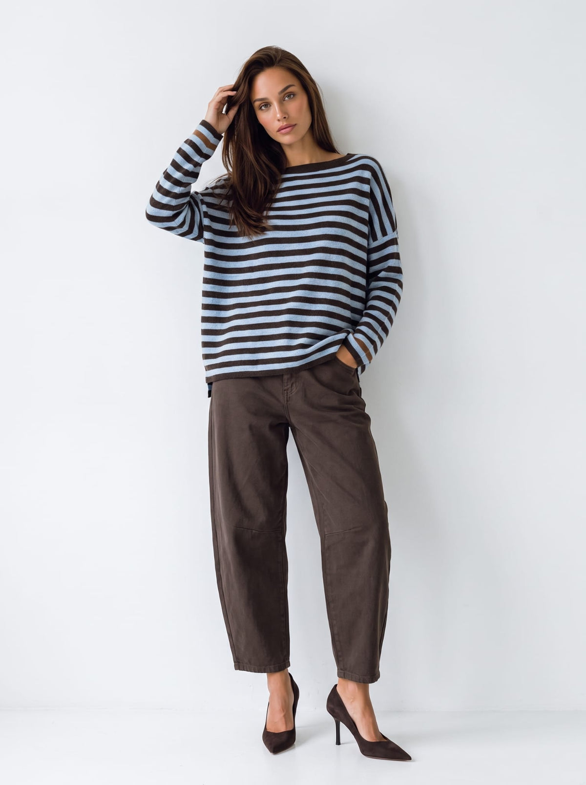 Maxi Pull Orlena – Marrone/Azzurro Maglia donna