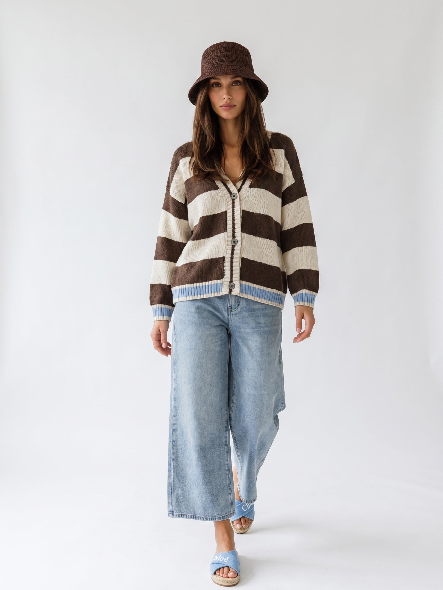 Cardigan Soleil - Rigato marrone e panna donna