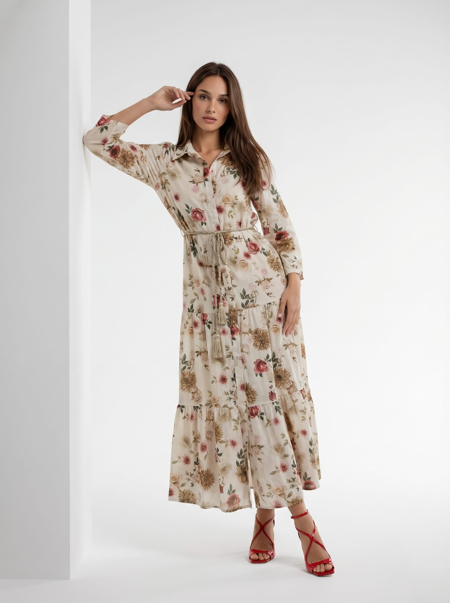 Abito Florelle chemisier fiori di campo - Rosso donna